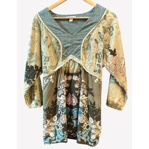 Vintage Y2K Dressbarn Bohemian Baby Doll Floral Blouse XL Festival Artsy Folk